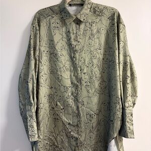 Zara Olive Dog Print Casual Shirt